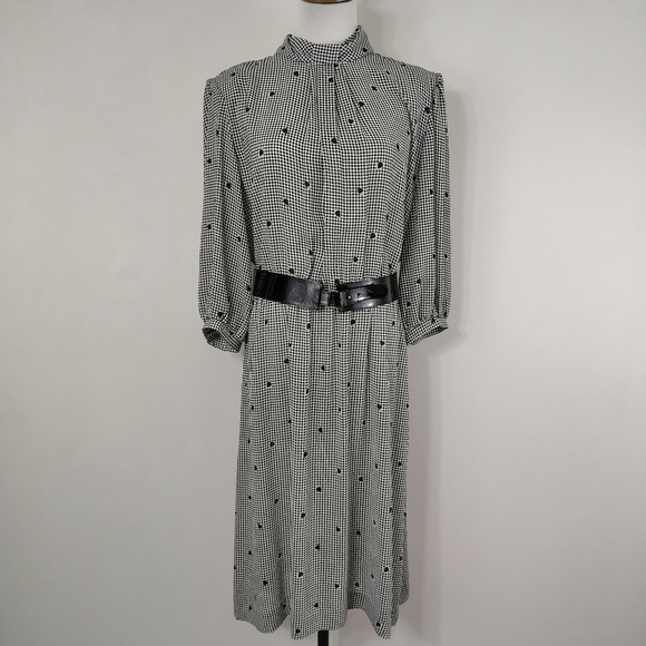 Vintage 80s Emerald St Womens Black And White Checkered Midi Dress Classic - Picture 3 of 9